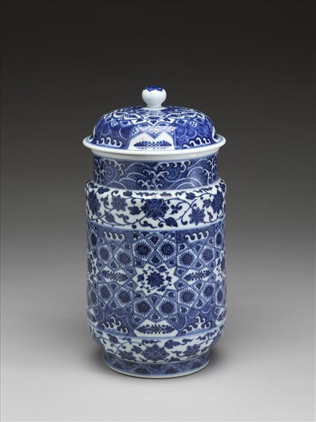 青花幾何紋壯罐