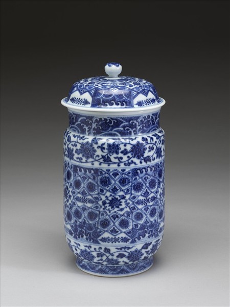 青花幾何紋壯罐