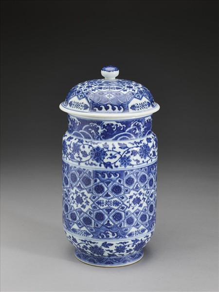 青花幾何紋壯罐