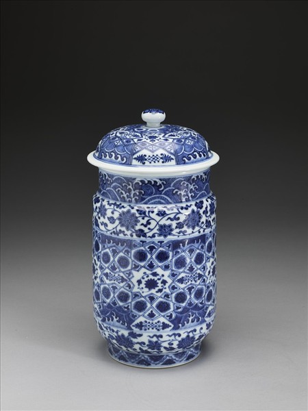 青花幾何紋壯罐