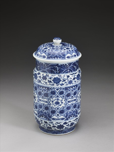 青花幾何紋壯罐