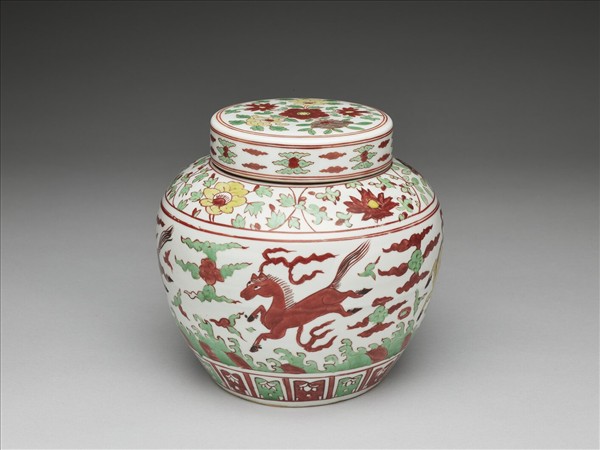 五彩天馬紋蓋罐