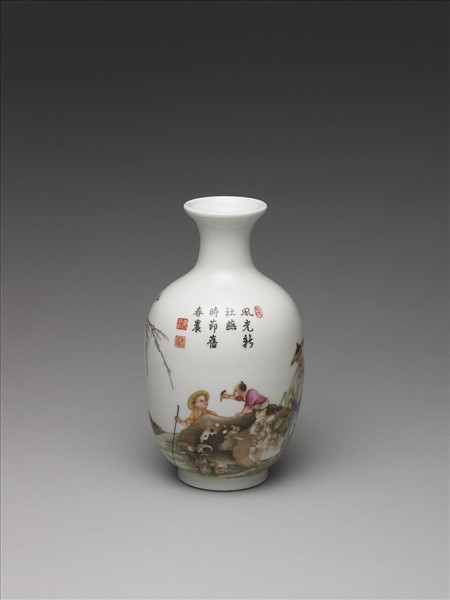 琺瑯彩農耕圖瓶