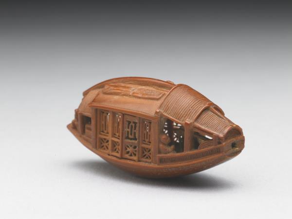 雕橄欖核舟（底刻「後赤壁賦」全文）