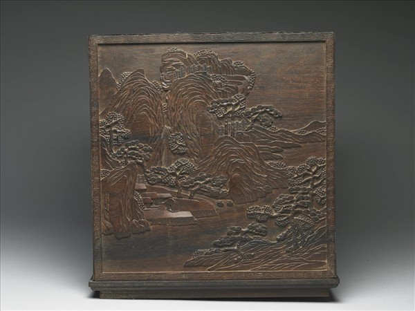 「螺劑含輝」紫檀山水紋木盒