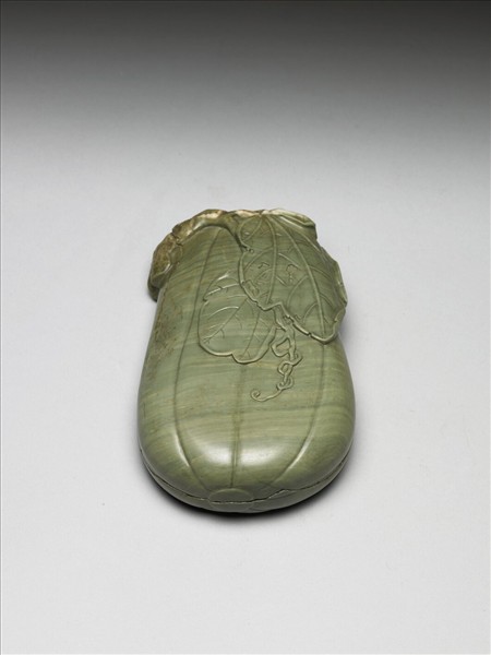 松花石甘瓜石函硯