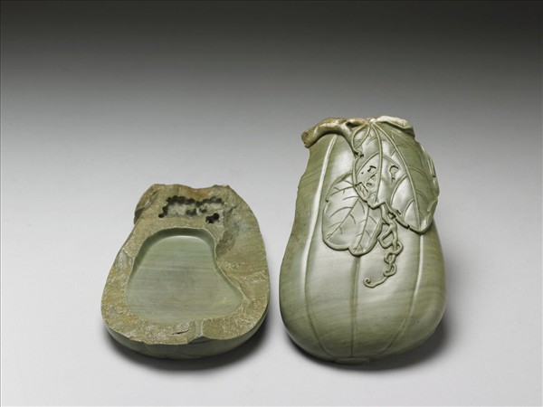 松花石甘瓜石函硯