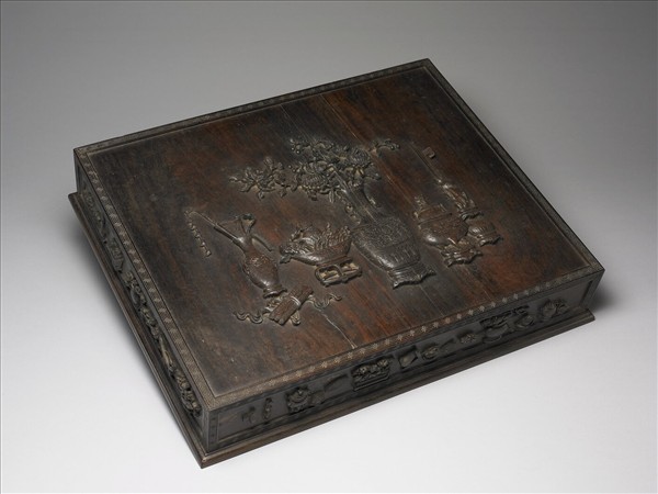 雕紫檀博古圖硯盒