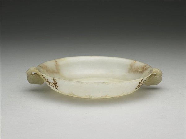 玉平口花蕾形雙柄碗