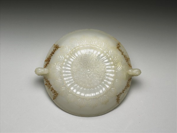 玉平口花蕾形雙柄碗