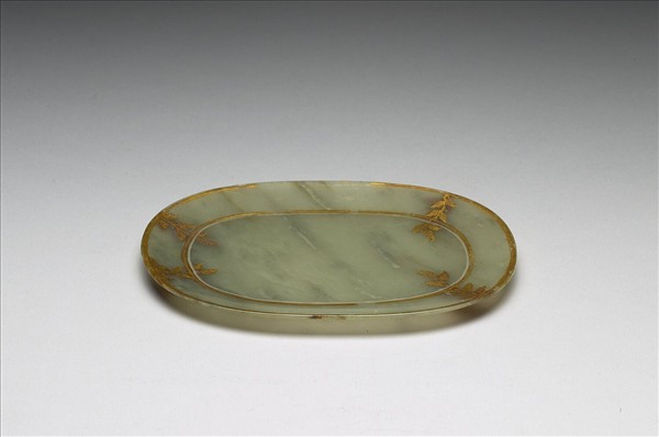 玉繪金花橢圓盤