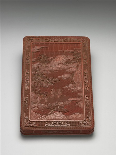 剔紅山水人物紋長方盒