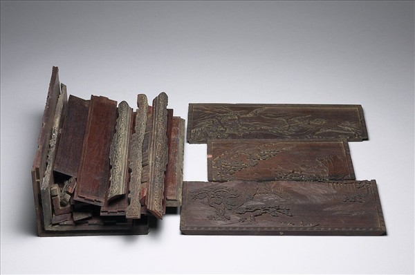 紫檀松林山水紋木盒