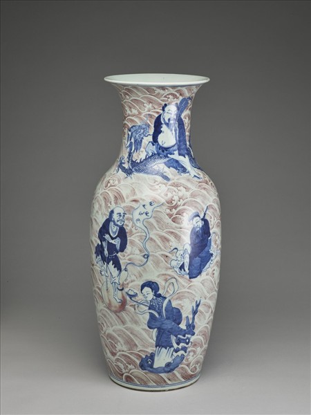 青花釉裡紅八仙過海紋瓶