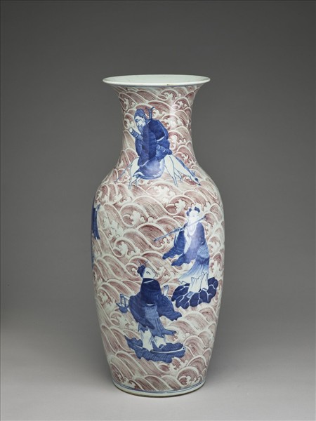 青花釉裡紅八仙過海紋瓶