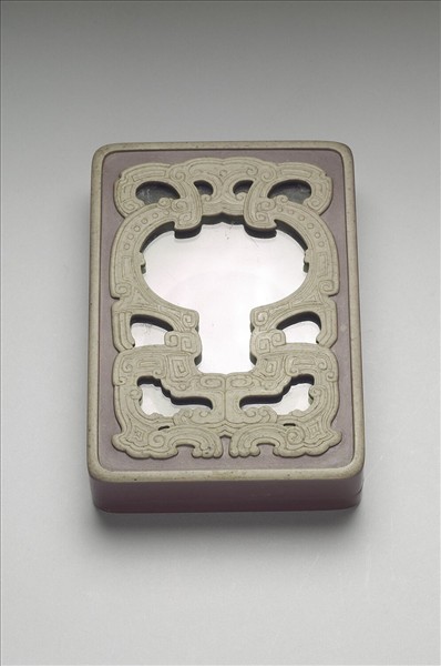 松花石獸面紋嵌玻璃硯盒