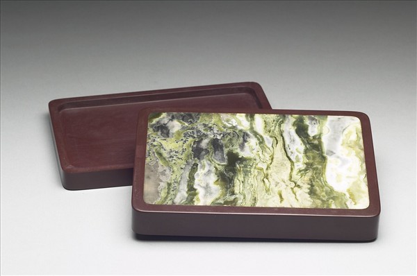 松花石嵌苔紋石硯盒
