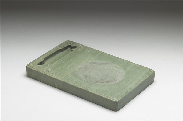 嵌魚化石松花石硯