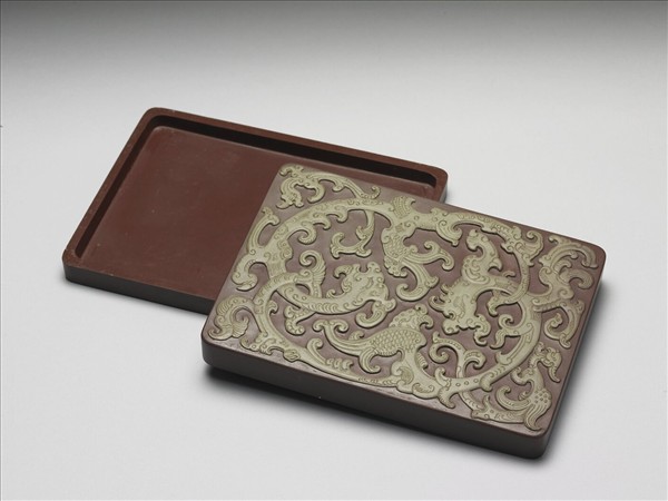 松花石龍鳳硯盒