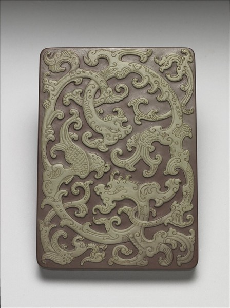 松花石龍鳳硯盒