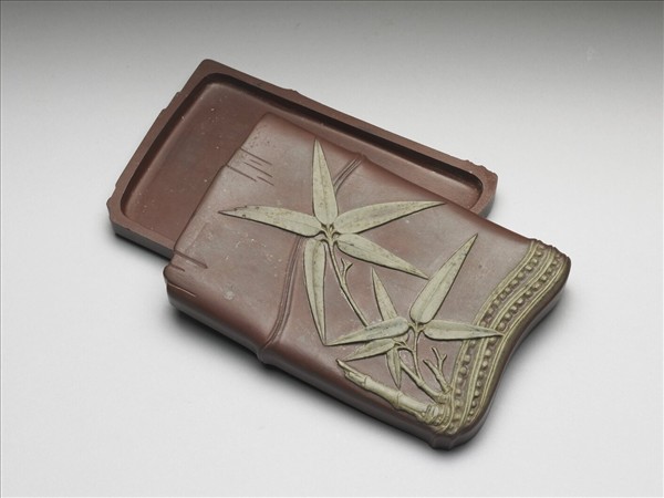 松花石竹節竹葉硯盒