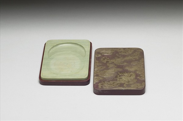 雙鳳紋松花石硯