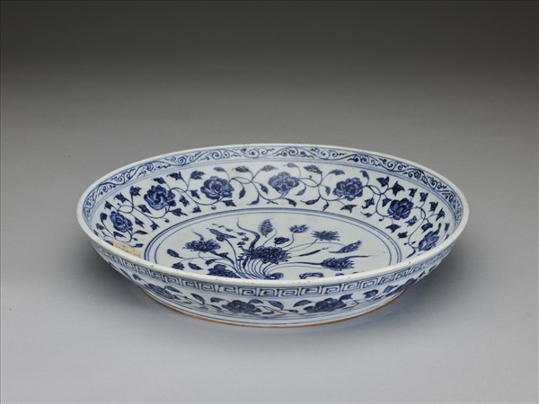 青花一把蓮紋盤