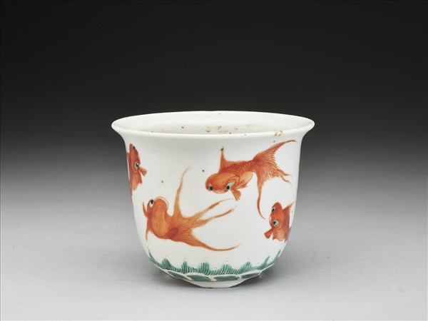 五彩游魚紋花盆