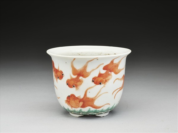 五彩游魚紋花盆
