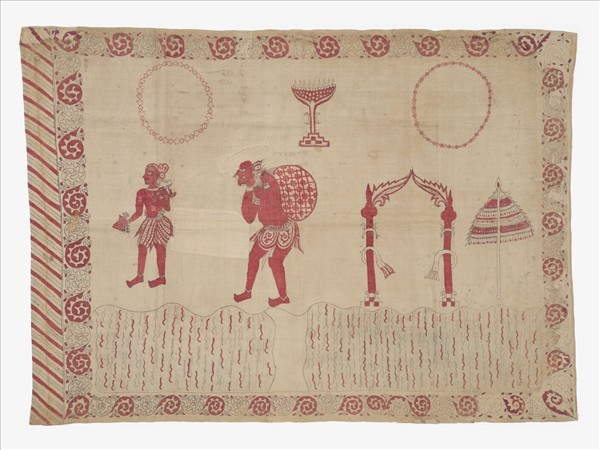 印度 白地人物繪染儀式掛布