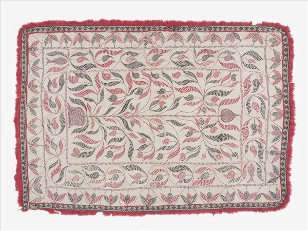 印度 白地生命樹刺繡蓋布