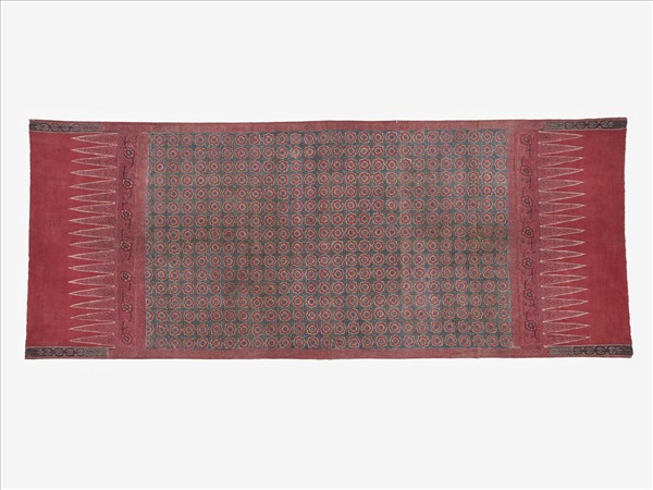 印度 綠地幾何花卉紋繪染布