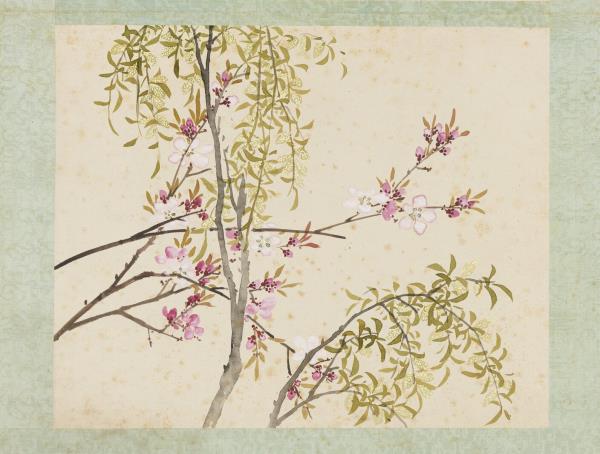 清沈振麟繪十二月花神　冊　楊柳桃花