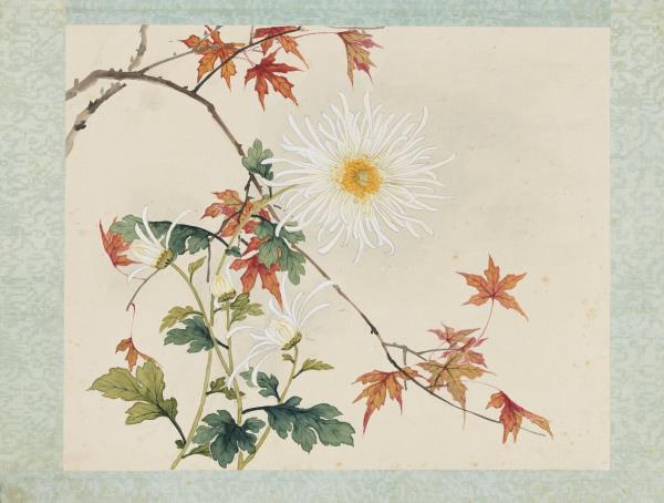 清沈振麟繪十二月花神　冊　菊花楓樹