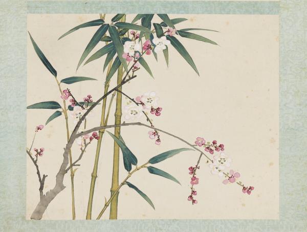 清沈振麟繪十二月花神　冊　紅梅綠竹