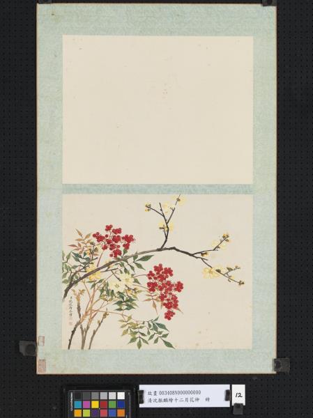 清沈振麟繪十二月花神　冊　臘梅南天竺