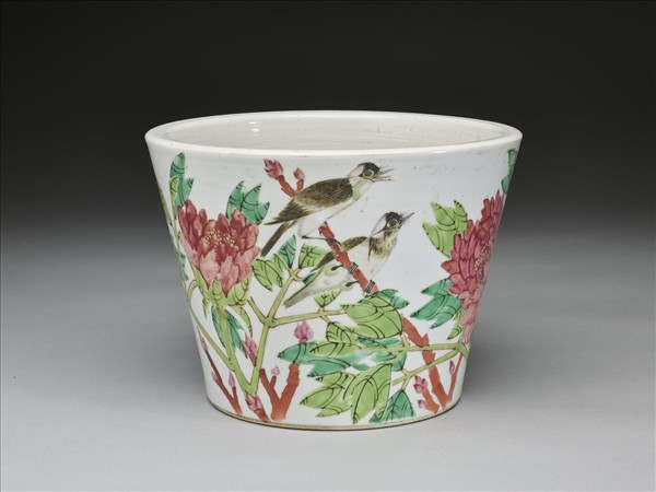 粉彩富貴白頭圖花盆