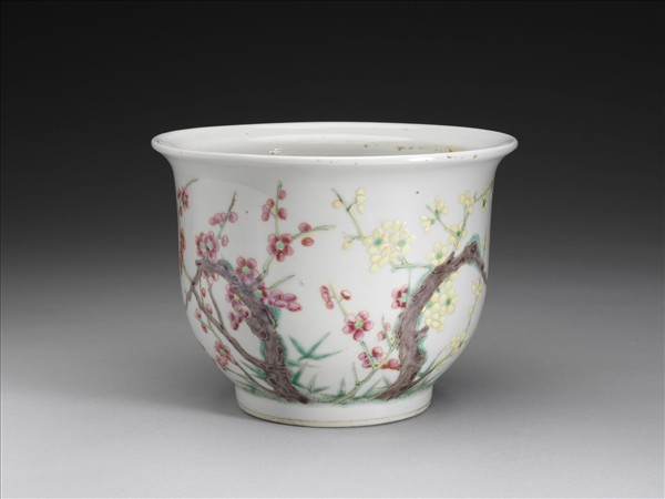 粉彩梅竹圖花盆
