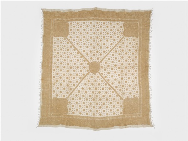 印度 白地金線刺繡方巾