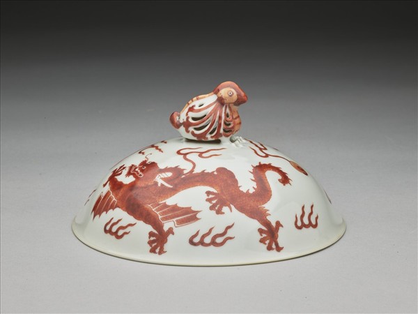 白瓷描紅雙龍紋高足碗蓋