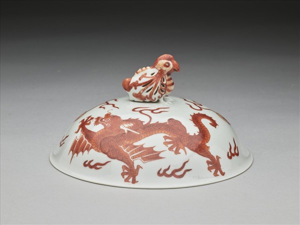 白瓷描紅雙龍紋高足碗蓋