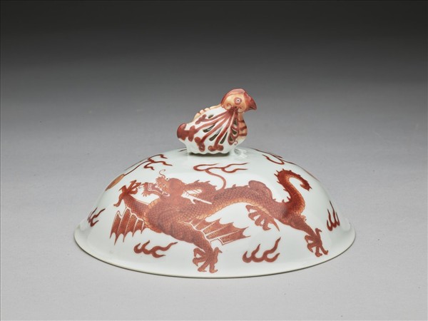 白瓷描紅雙龍紋高足碗蓋