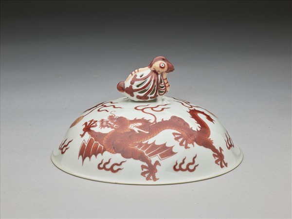 白瓷描紅雙龍紋高足碗蓋