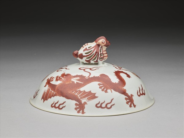 白瓷描紅雙龍紋高足碗蓋