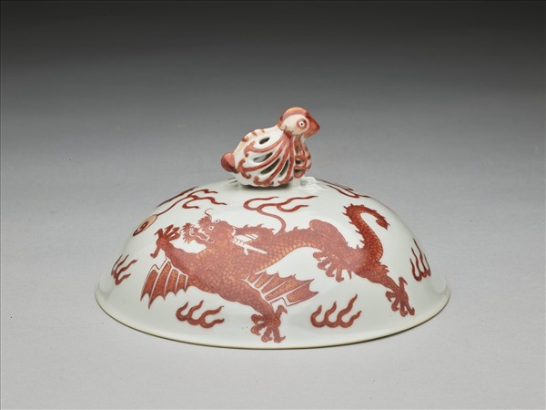 白瓷描紅雙龍紋高足碗蓋