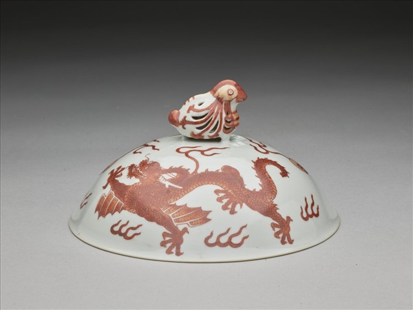 白瓷描紅雙龍紋高足碗蓋