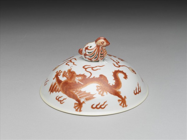 白瓷描紅雙龍紋高足碗蓋