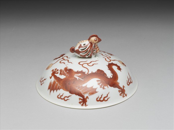 白瓷描紅雙龍紋高足碗蓋