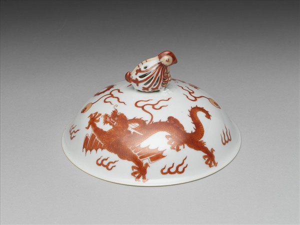 白瓷描紅雙龍紋高足碗蓋