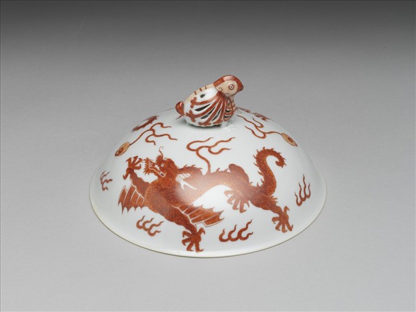 白瓷描紅雙龍紋高足碗蓋